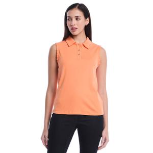 Womens Rafaella(R) Sleeveless Solid Ruffle Trim Polo