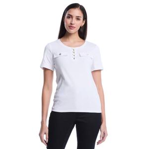 Womens Rafaella(R) Short Sleeve Button Detail Solid Blouse
