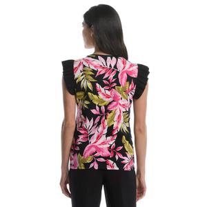Womens Rafaella(R) Ruffle Cap Sleeve Rainforest Tropical Blouse alternate view