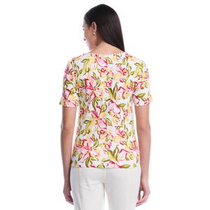 Petite Rafaella(R) Short Sleeve Petal Dance Pom Trim Blouse alternate view