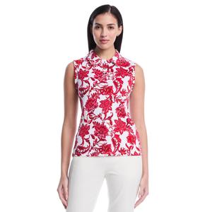 Womens Rafaella(R) Sleeveless Floral Ruffle Trim Polo