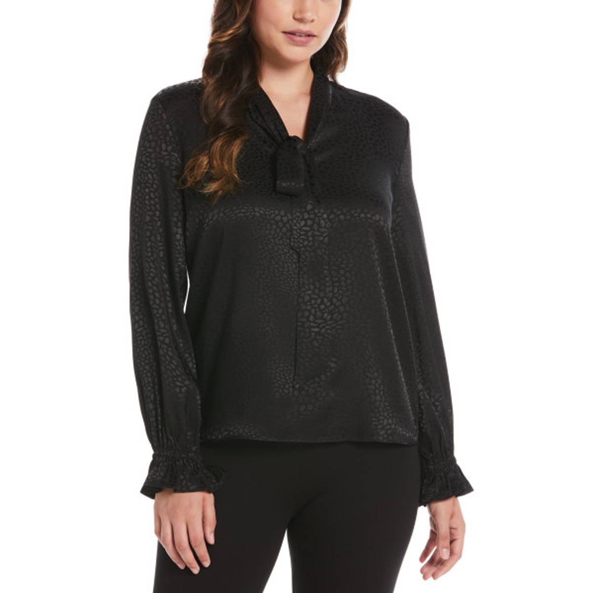 Womens Rafaella(R) Long Sleeve Jacquard Tie Front Blouse