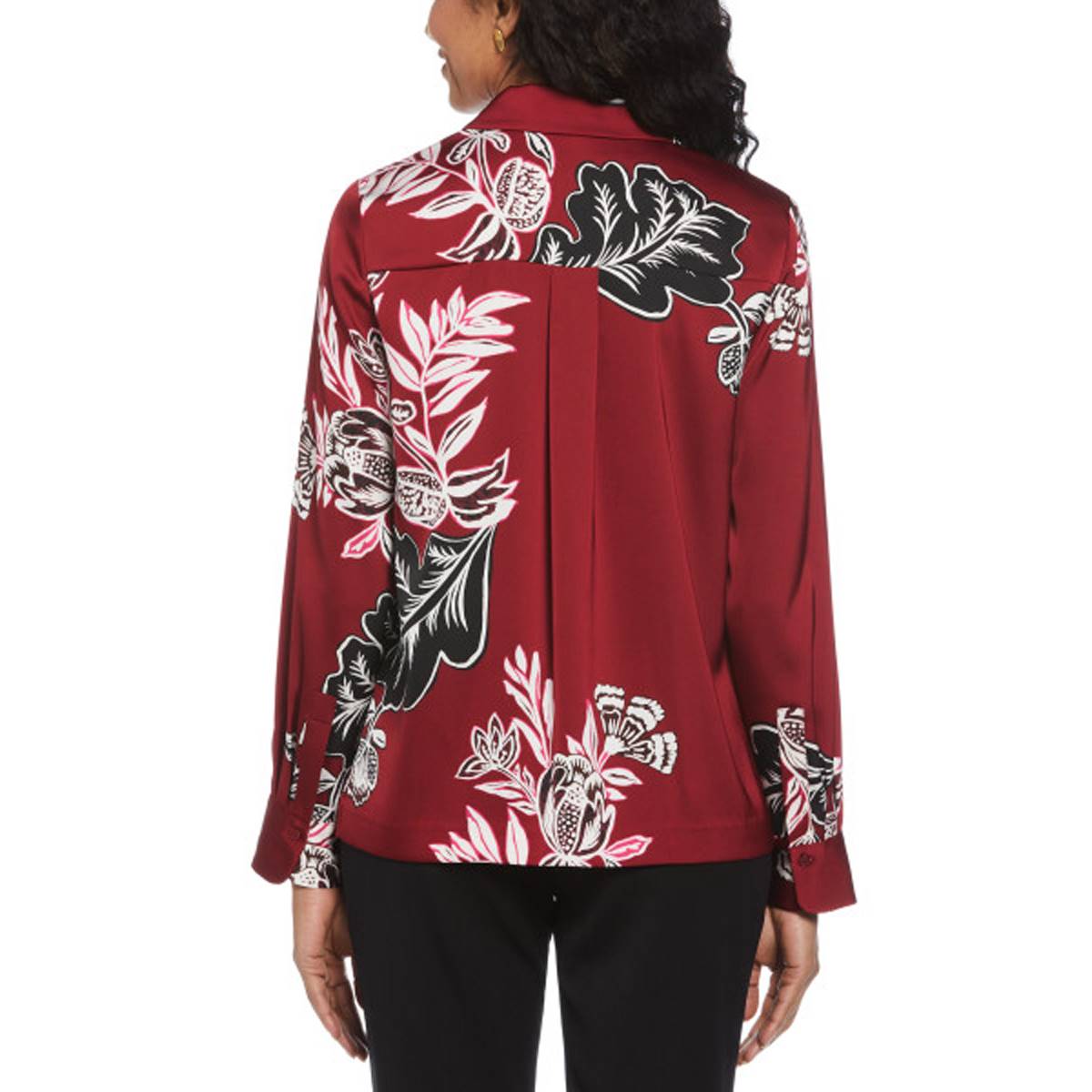 Womens Rafaella(R) Long Sleeve Floral Shine Satin Blouse