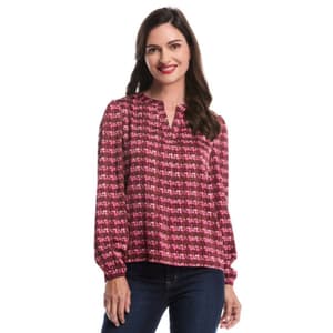 Womens Rafaella® Long Sleeve Split Neck Crosshatch Blouse