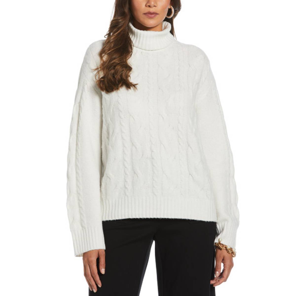 Womens Rafaella(R) Long Sleeve Cable Knit Turtleneck Sweater