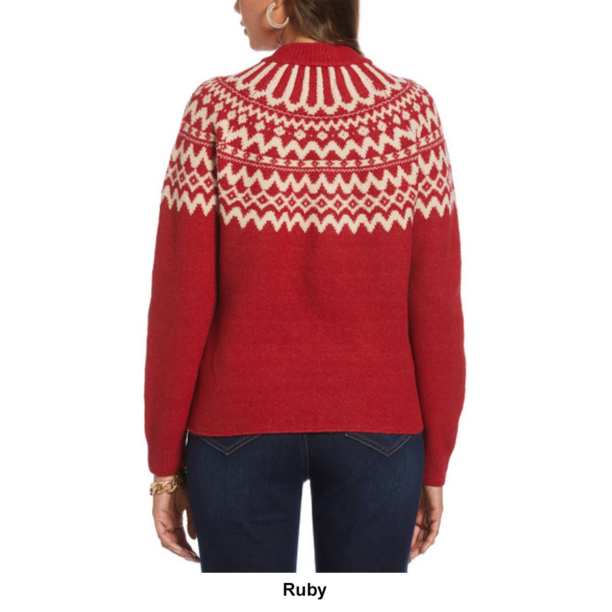 Womens Rafaella(R) Long Sleeve Fair Isle Yoke Mock Neck Sweater