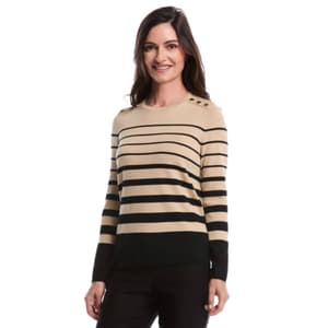 Womens Rafaella® Long Sleeve Rivet Stripe Sweater