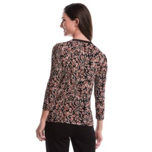 Womens Rafaella® 3/4 Puff Sleeve V Neck Savannah Floral Blouse
