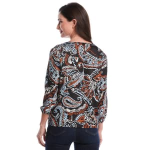 Womens Rafaella® 3/4 Ruffle Puff Sleeve Paisley Blouse