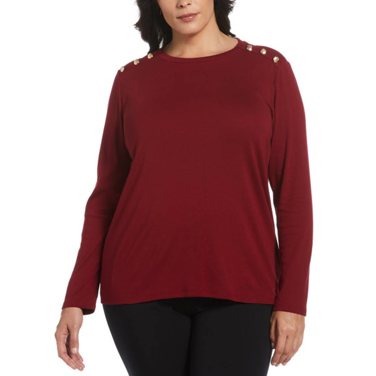 Plus Size Rafaella(R) Long Sleeve Button Shoulder Solid Tee