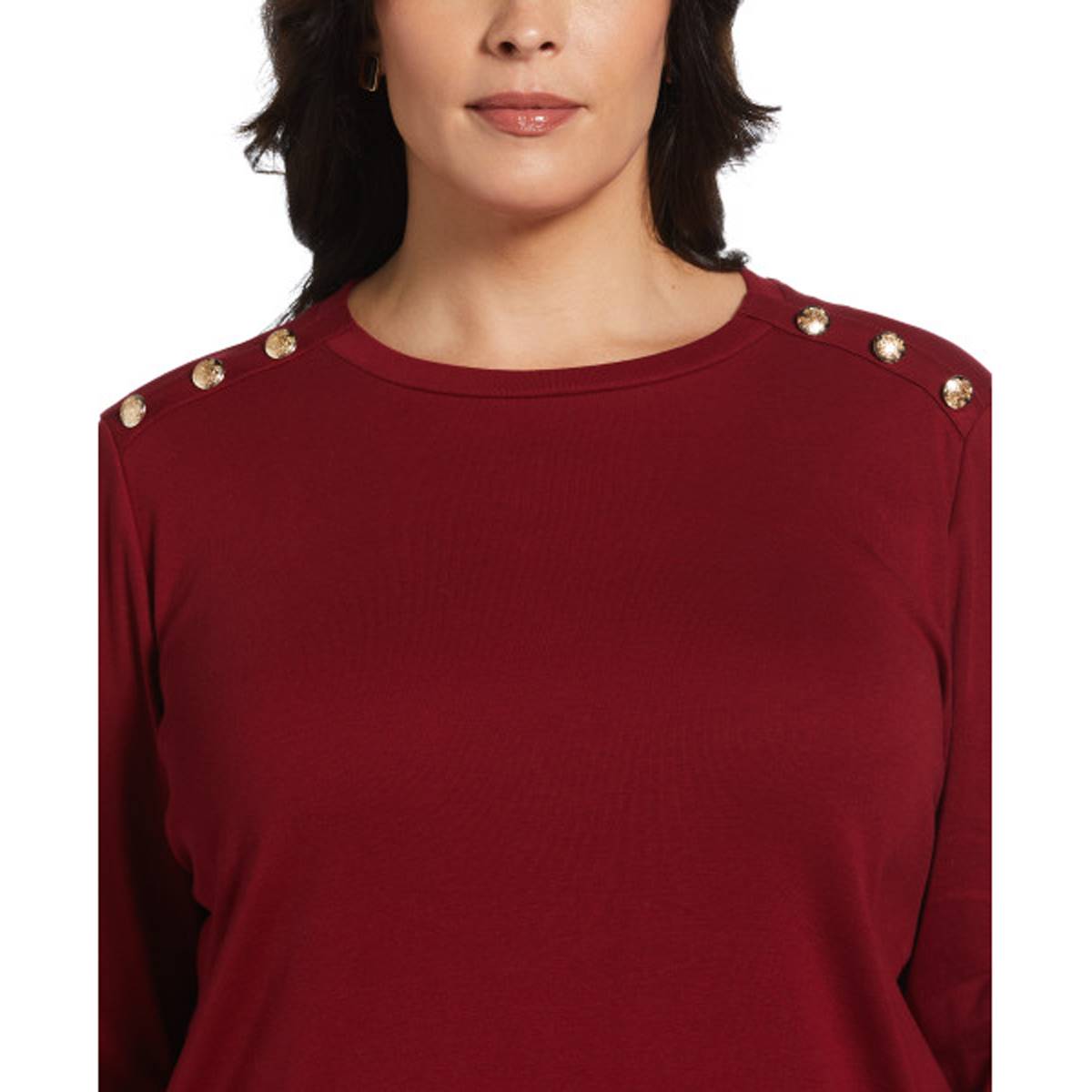 Plus Size Rafaella(R) Long Sleeve Button Shoulder Solid Tee