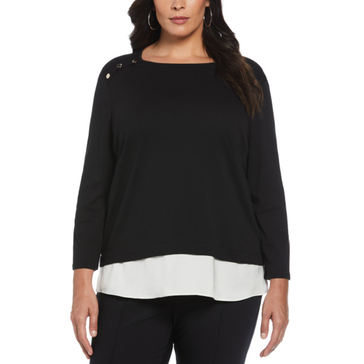 Plus Size Rafaella(R) Long Sleeve Button Shoulder 2Fer Blouse