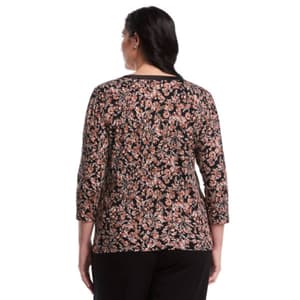 Plus Size Rafaella® 3/4 Puff Sleeve V Neck Savannah Floral Blouse