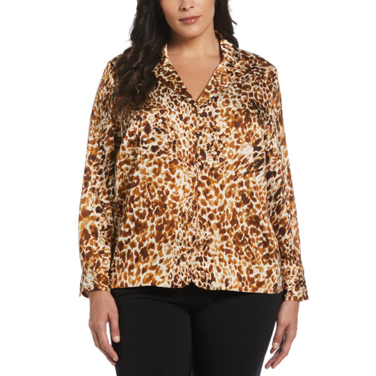 Plus Size Rafaella(R) Long Sleeve Animal Shine Satin Blouse