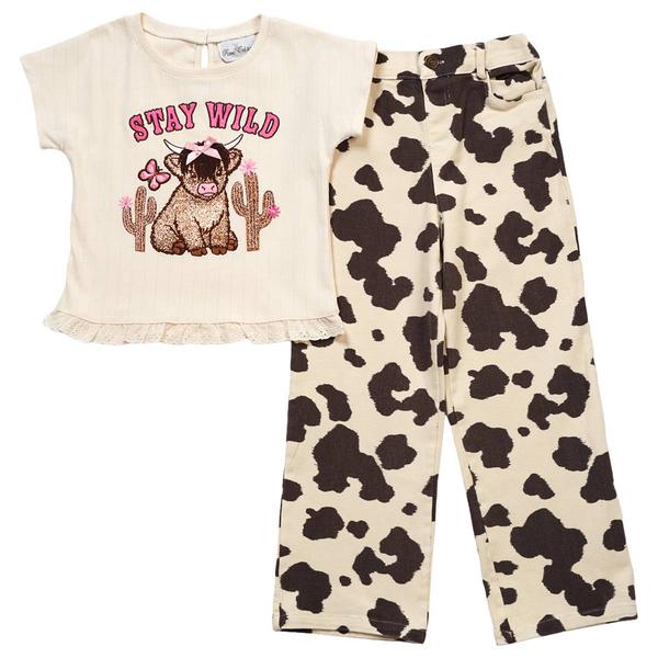 Girls (4-6x) Rare Editions Stay Wild Cow Top w/ Cow Print Pants