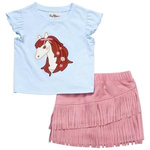 Girls (4-6x) Rare Editions Horse Applique Top w/ Fringe Skort