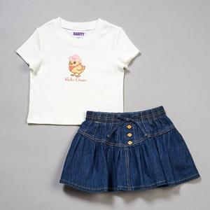 Girls (4-6x) Rare Editions Rodeo Baby Tee w/ Denim Ruffle Skort