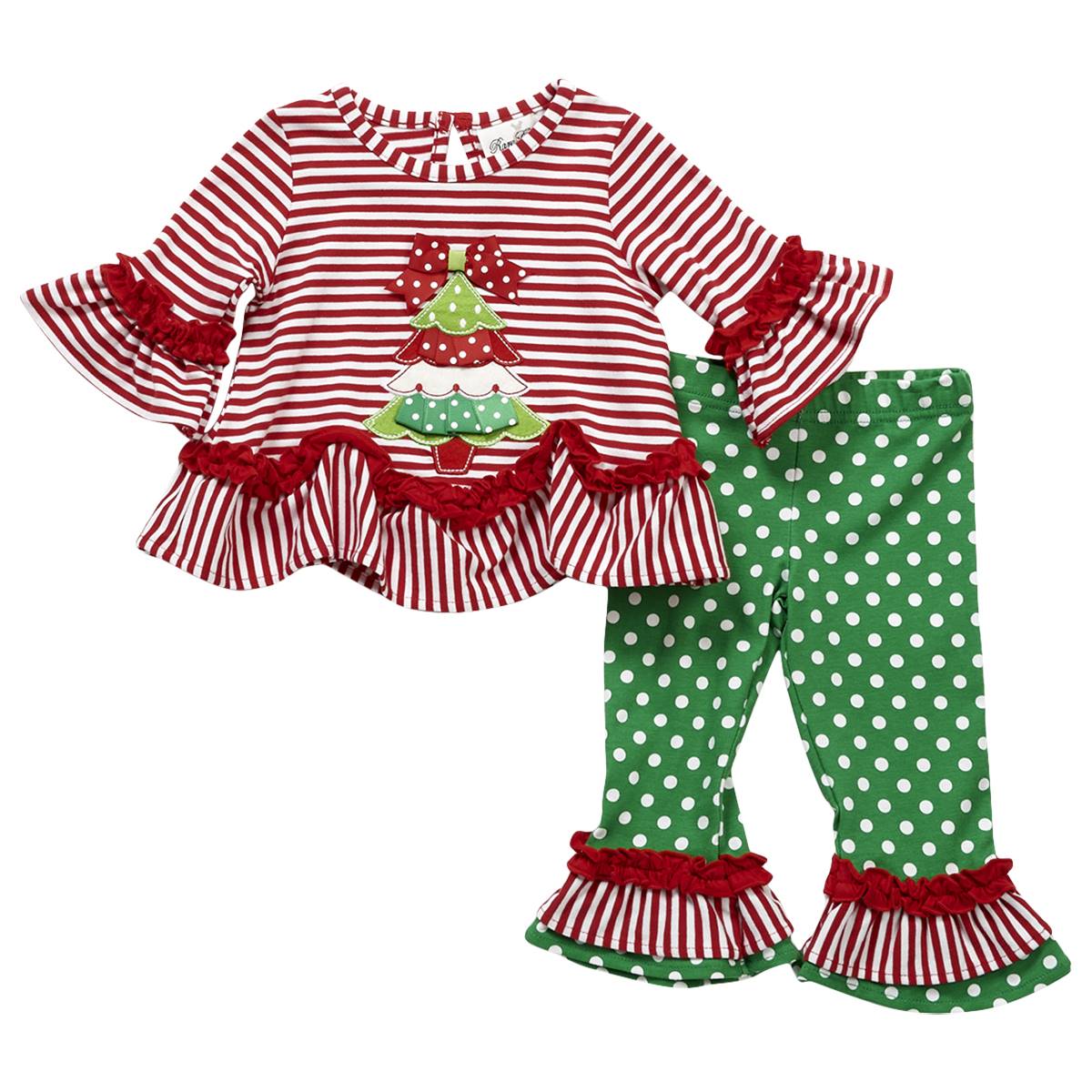 Baby Girl (12-24M) Rare Editions Stripe Dot Christmas Top & Pants