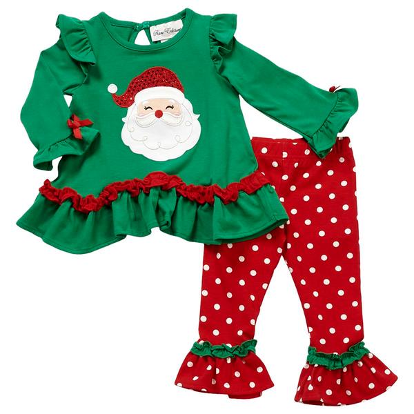 Baby Girl (12-24M) Rare Editions Santa Applique Top & Dot Pants