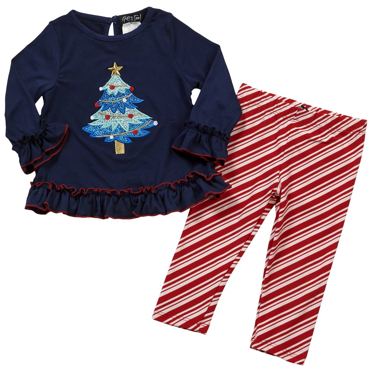 Toddler Girl Rare Too!(R) Christmas Tree Top & Stripe Leggings Set