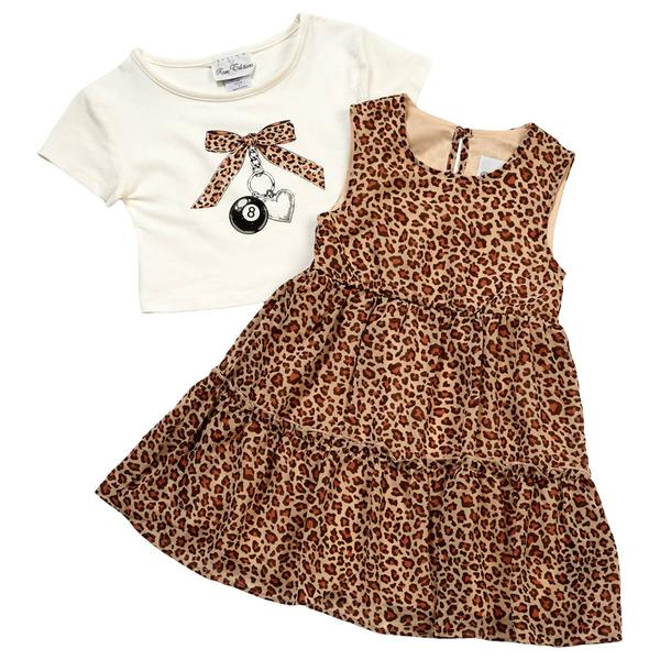 Girls (4-6x) Rare Editions Leopard Dress/8-Ball Charm Graphic Tee