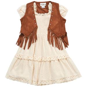 Girls (4-6x) Rare Editions Suede Fringe Vest & Short Sleeve Dress alternate view
