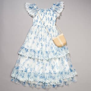 teri jon by rickie freeman floral embroidered off-the-shoulder dress Blue Mari Aria Mesh Dress – Never Fully Dressed main image 0