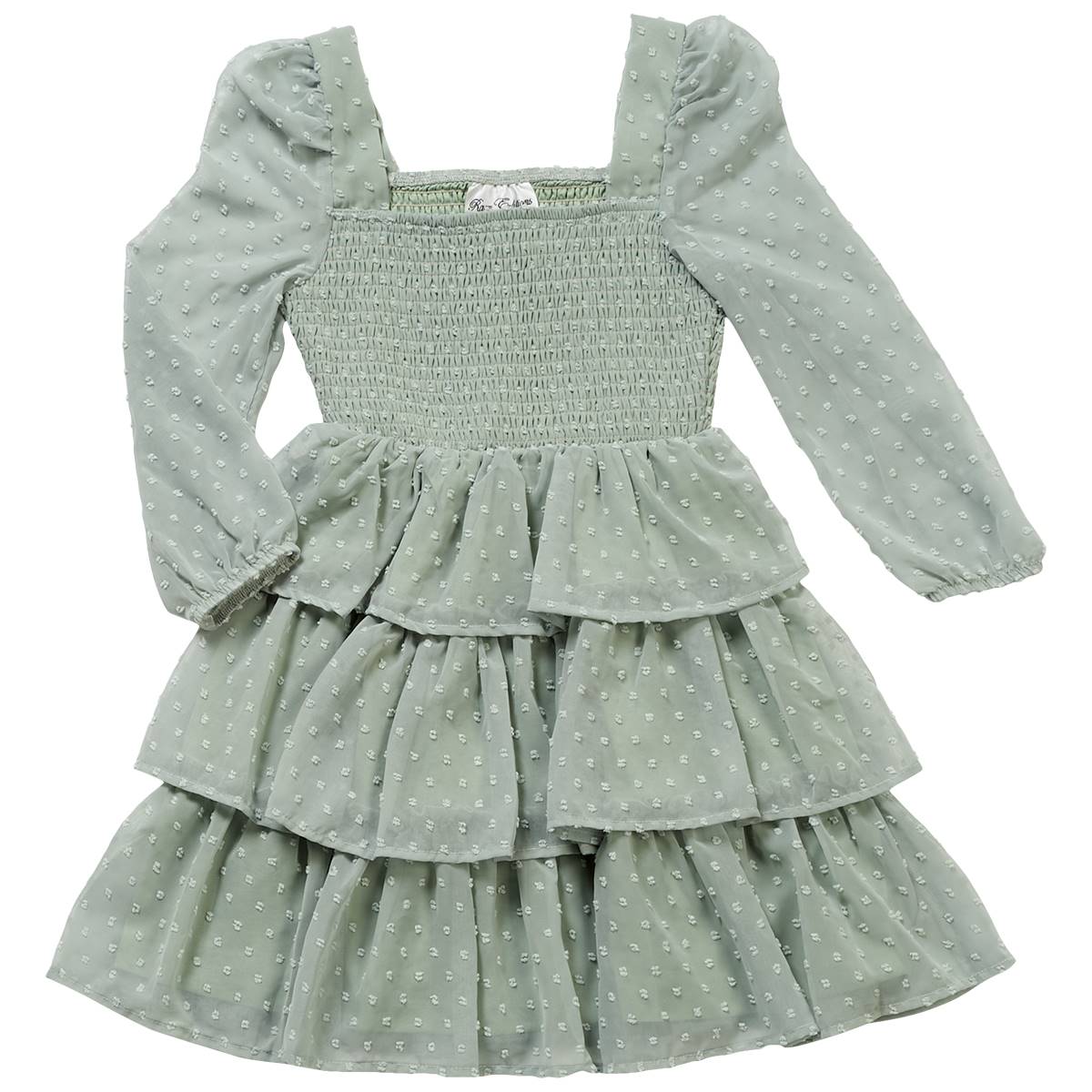 Girls (7-16) Rare Editions Clip Dot Chiffon Smocked Bodice Dress