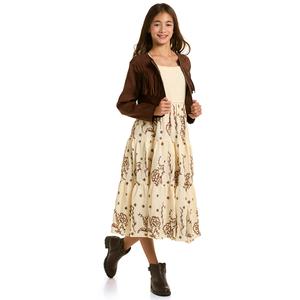 Girls (7-16) Rare Editions Fringe Jacket/Stitch Floral Maxi Dress