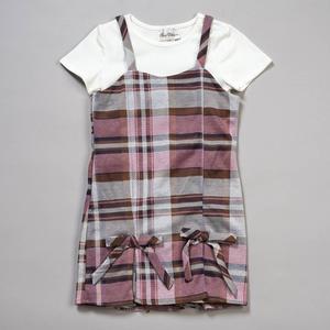 Girls (7-16) Rare Editions Short Sleeve Tee w/ Plaid Bow Jumper