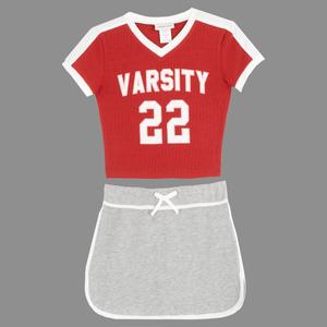 Girls (7-14) Tween Diva Varsity Tee w/ French Terry Dolphin Skort