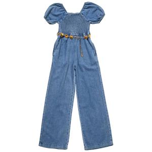 Girls (7-14) Rare Editions Short Sleeve Denim Jumpsuit w/ Belt