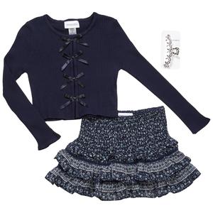 Girls (7-12) Tween Diva Rib Knit Bow Top w/ Ruffle Skort alternate view