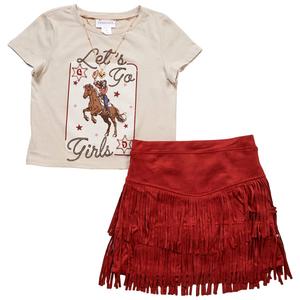Girls (7-12) Tween Diva Lets Go Girl Western Tee w/ Fringe Skort