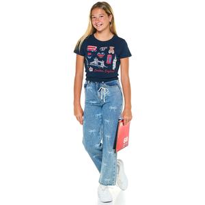 Girls (7-12) Rare Editions Short Sleeve London Tee w/ Bow Jeans