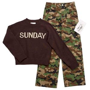 Girls (7-12) Rare Editions Sunday Knit Sweater w/ Camo Pants alternate view