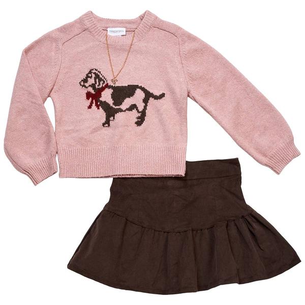 Girls (7-12) Tween Diva Wiener Dog Sweater w/ Corduroy Skort