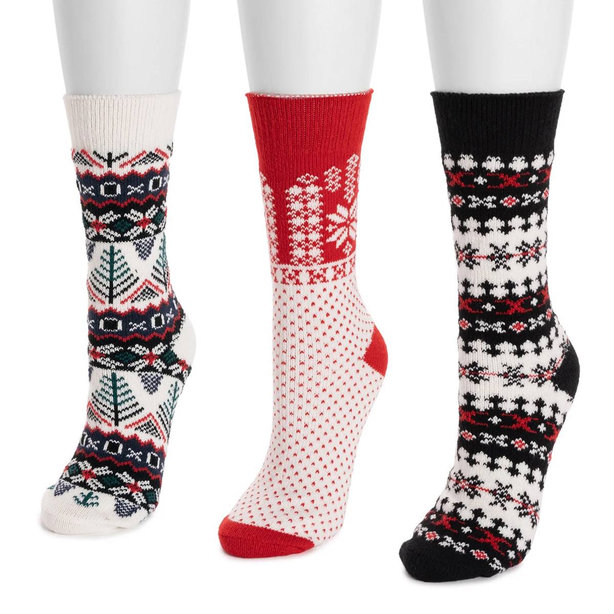 Womens MUK LUKS(R) 3pk. Fair Isle Crew Socks