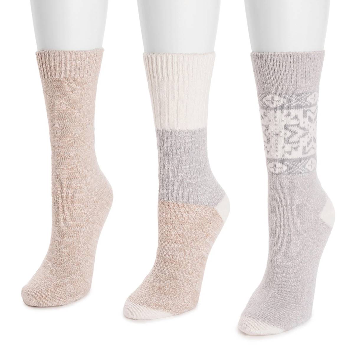 Womens MUK LUKS(R) 3pk. Neutral Crew Socks