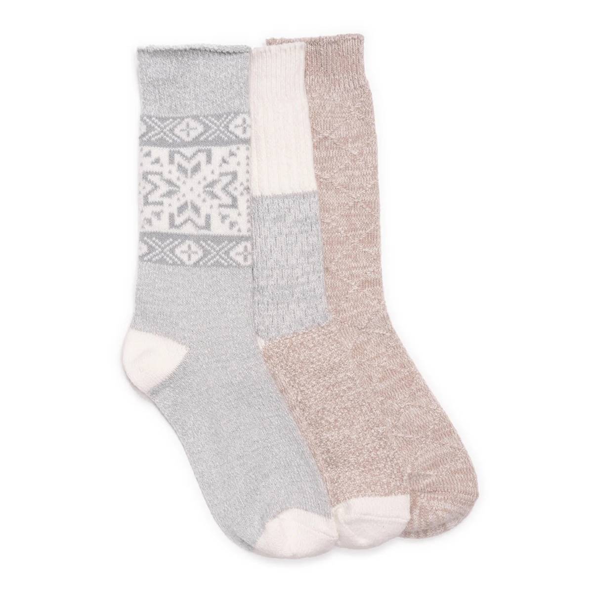 Womens MUK LUKS(R) 3pk. Neutral Crew Socks