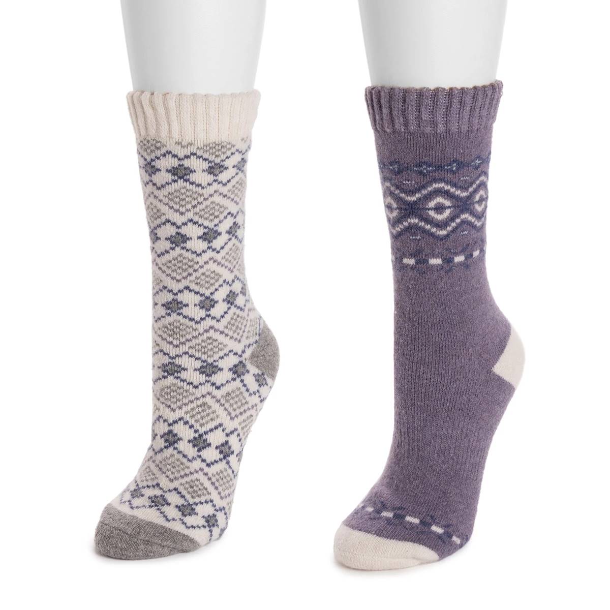 Womens MUK LUKS(R) 2pk. Wool Fair Isle Crew Socks