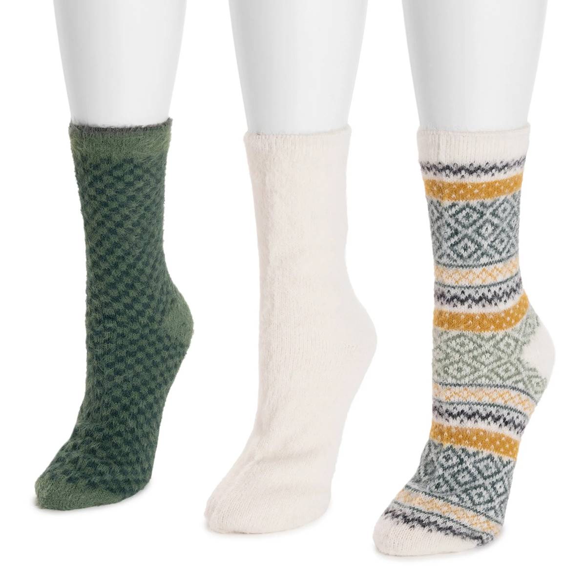 Womens MUK LUKS(R) 3pk. Fuzzy Crew Socks