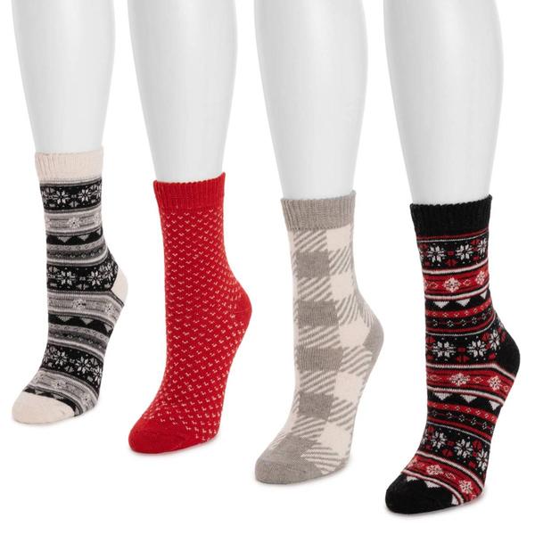 Womens MUK LUKS(R) 4pk Cozy Boot Socks - Red/Black