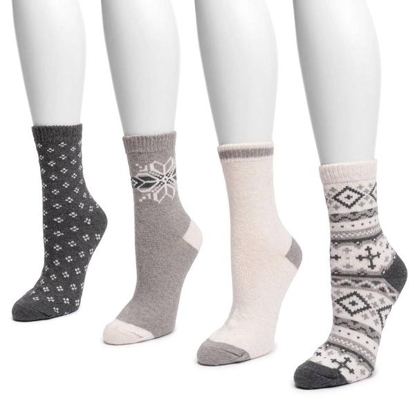 Womens Muk Luks(R) 4pk. Crew Boot Socks -  Winter Grey