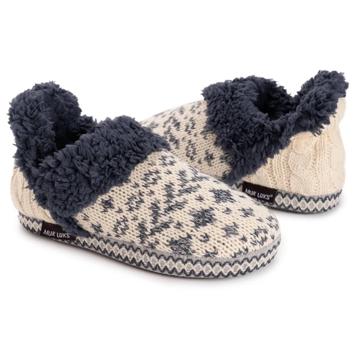 Muk Luks Magdalena Slipper Womens Memory Foam Slip-On Slippers, Medium, White