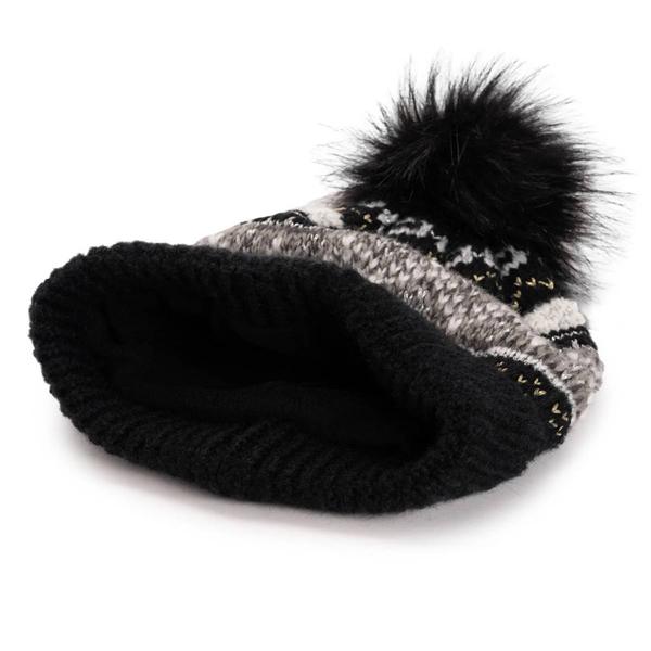 Womens MUK LUKS(R) Mixed Yarn Cuff Pom Beanie - Ebony alternate view