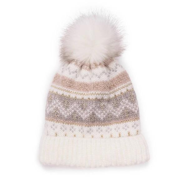 Womens MUK LUKS(R) Mixed Yarn Cuff Pom Beanie - Ivory alternate view