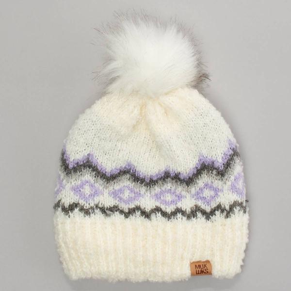 Womens MUK LUKS(R) Boucle Knit Hat with Faux Fur Pom