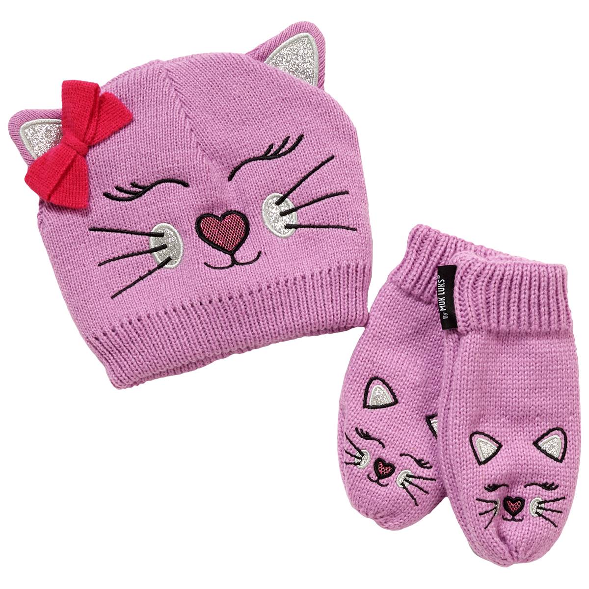 Girls MUK LUKS(R) Kitty Hat & Gloves Set