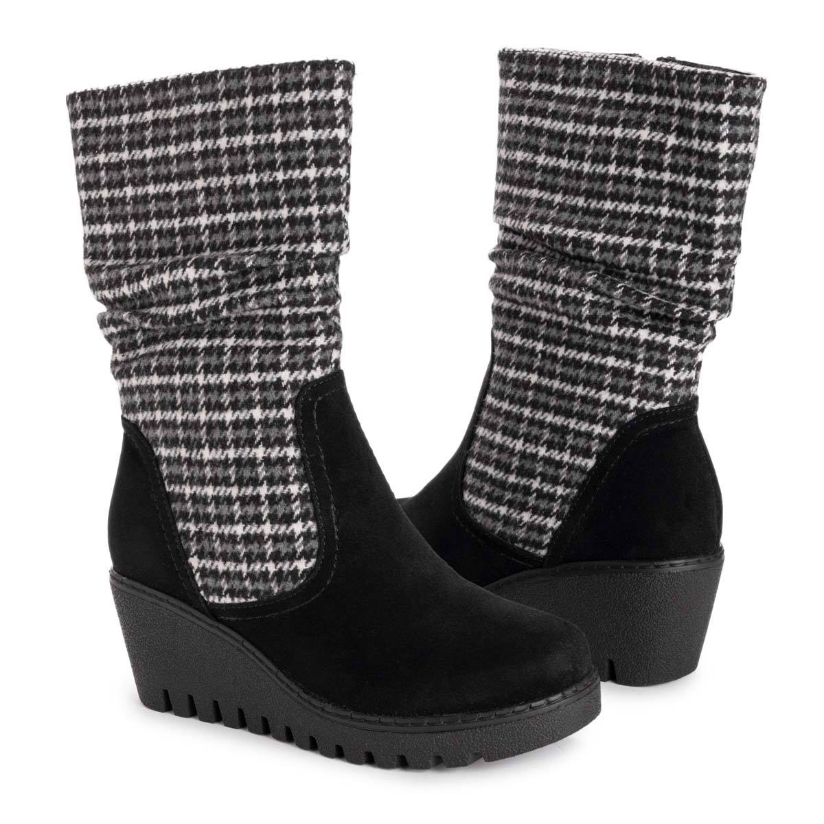 Womens MUK LUKS(R) Vermont Stowe Houndstooth Wedge Boots